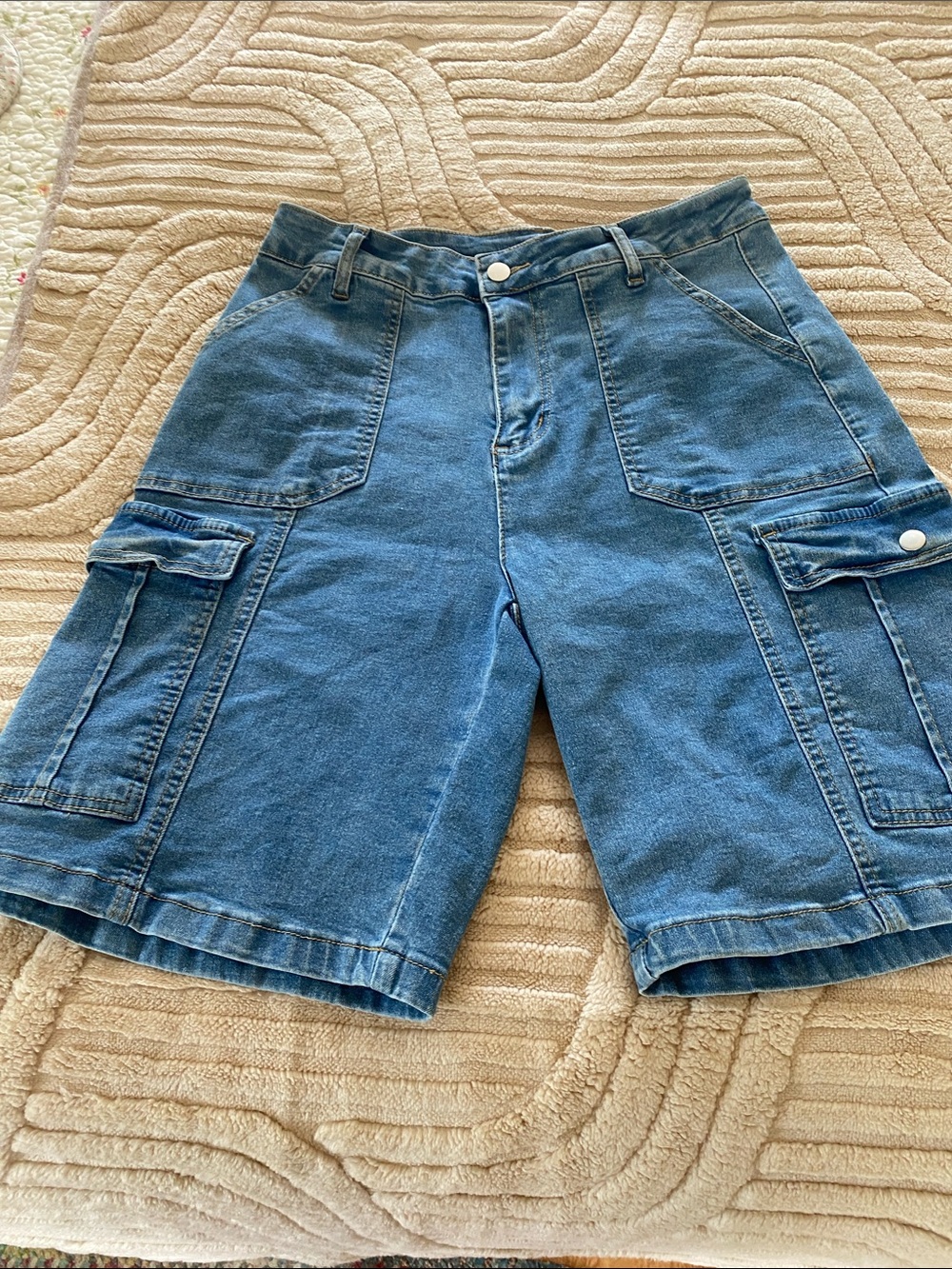 Denim Cargo Bermuda Shorts - Blue